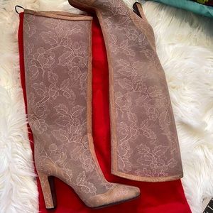 Valentino Lace Knee-High Boot Heels